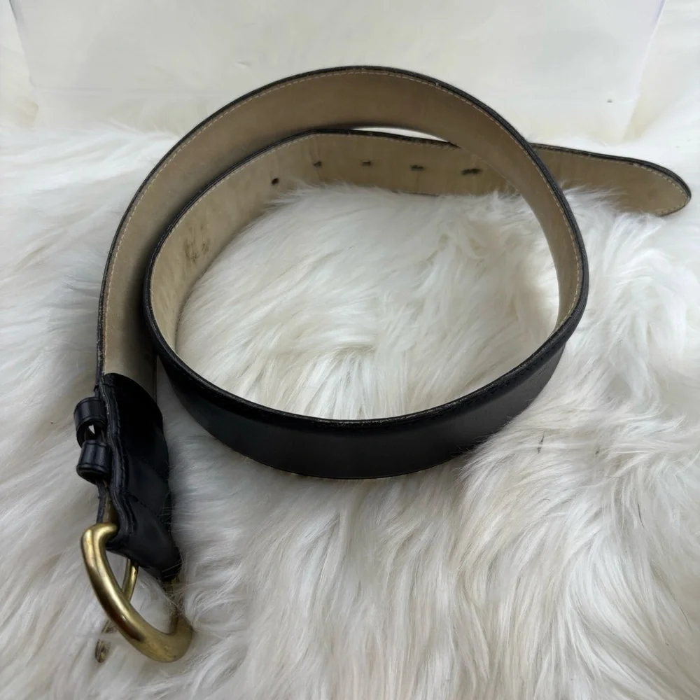 Coach Kids Black Leather Belt with Gold Buckle